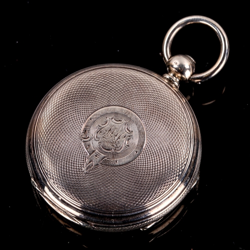 77 - A 19th century silver cased open-face key-wind pocket watch, foliate engraved silvered dial with app... 