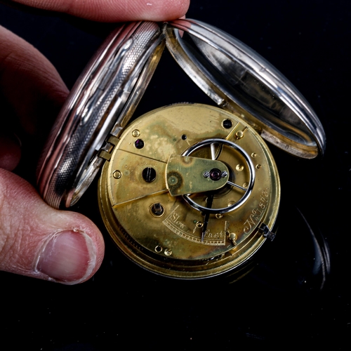 77 - A 19th century silver cased open-face key-wind pocket watch, foliate engraved silvered dial with app... 