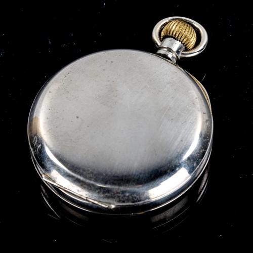 78 - A nickel 8-Day Goliath open-face top-wind pocket watch, white enamel dial with Arabic numerals, subs... 