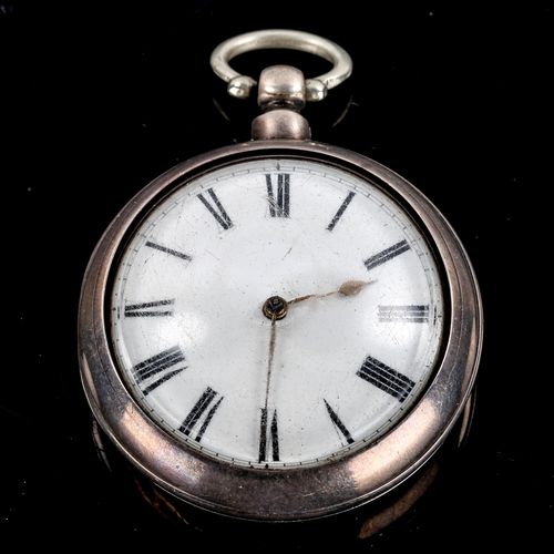 79 - A 19th century silver pair cased open-face key-wind pocket watch, by B Birkle & Co of Croydon, white... 