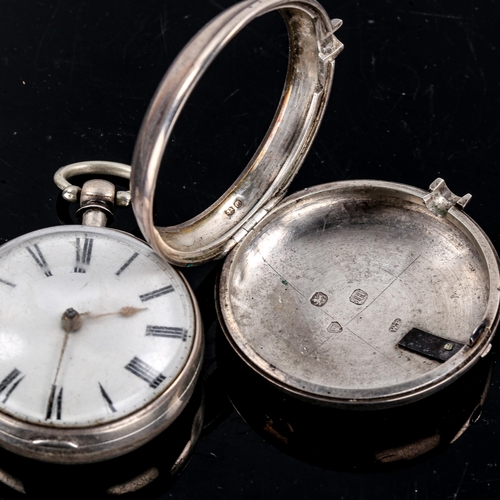 79 - A 19th century silver pair cased open-face key-wind pocket watch, by B Birkle & Co of Croydon, white... 