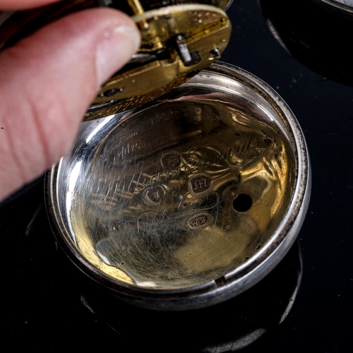 79 - A 19th century silver pair cased open-face key-wind pocket watch, by B Birkle & Co of Croydon, white... 