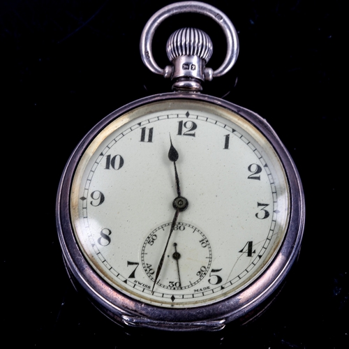 81 - An early 20th century silver cased open-face top-wind pocket watch, white enamel dial with Arabic nu... 