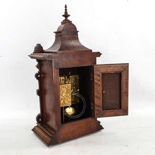 87 - An early 20th century German oak-cased 8-day architectural mantel clock, by Lenzkirch, cream enamel ... 