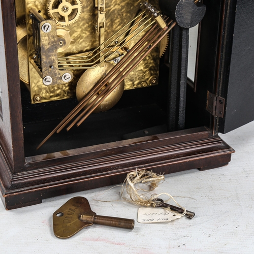 90 - An early 20th century mahogany-cased 8-day chiming bracket clock, by Perivale, brass dial with silve... 