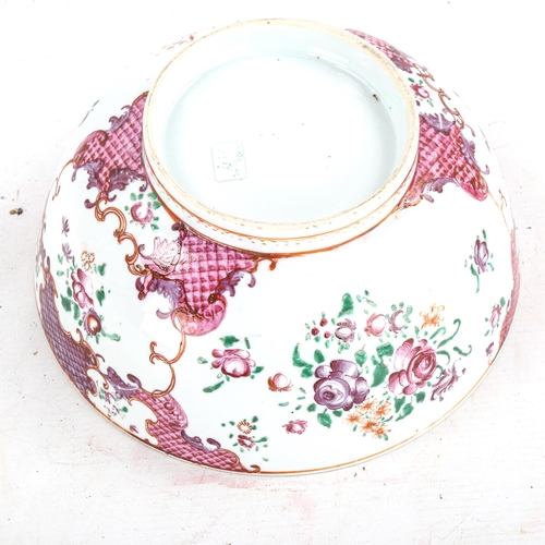 1455 - A Chinese export porcelain bowl with painted floral swags, diameter 23cm