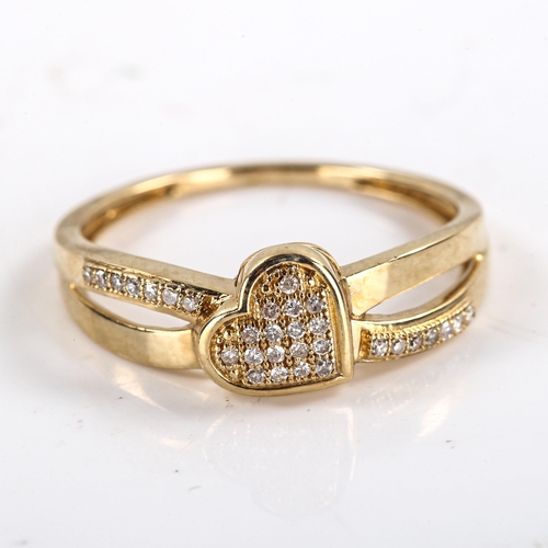 303 - A modern 9ct gold diamond cluster heart ring, set with single cut diamonds, setting height 7.2mm, si... 