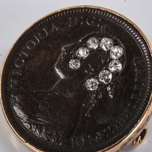 306 - A Victorian 1887 diamond half penny brooch, commemorating Victoria's Diamond Jubilee, with old-cut d... 