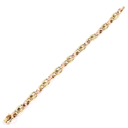 307 - A late 20th century 2-tone 14ct gold hollow link bracelet, length 19cm, 9.3g