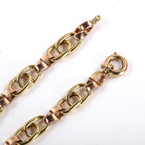 307 - A late 20th century 2-tone 14ct gold hollow link bracelet, length 19cm, 9.3g