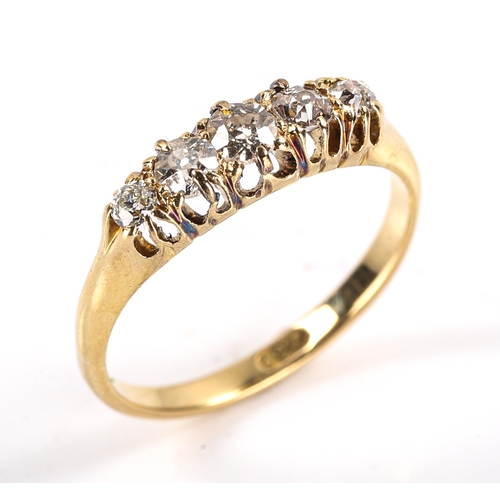 327 - A 19th century 18ct gold graduated 5-stone diamond half hoop ring, set with old-cut diamonds, total ... 