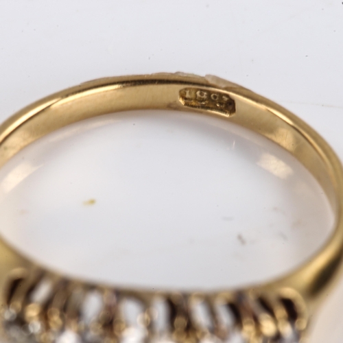 327 - A 19th century 18ct gold graduated 5-stone diamond half hoop ring, set with old-cut diamonds, total ... 