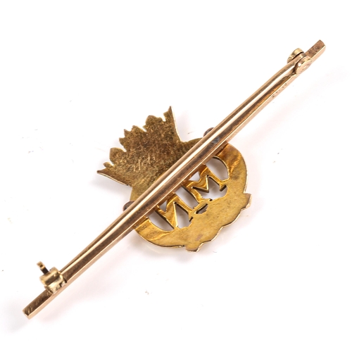 330 - A 9ct gold and enamel Merchant Navy bar brooch, brooch length 50.3mm, 3.4g