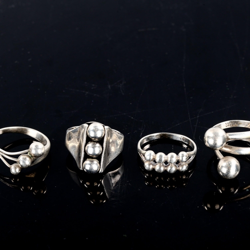 342 - 4 Vintage Danish stylised silver rings, and a similar brooch, makers include Niels Erik From, 23.5g ... 