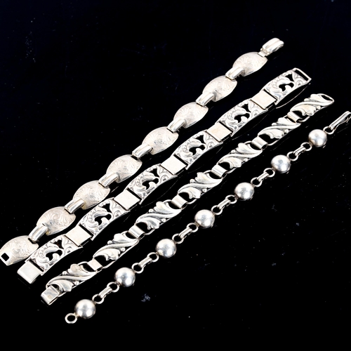 343 - 4 Vintage Danish stylised silver bracelets, makers include C A Christensens Eftf, lengths 1 x 17cm, ... 