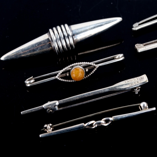 349 - 8 silver brooches, including enamel and amber examples (8)