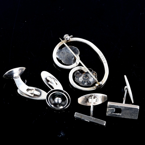 351 - Various Danish stylised sterling silver jewellery, including 2 pairs of Niels Erik From cufflinks, a... 