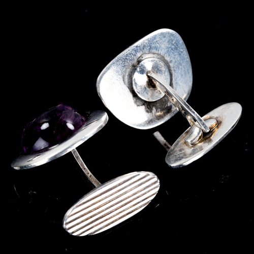 352 - VIGGO WOLLNY - a pair of Danish sterling silver and amethyst cufflinks, and an unnamed and unmarked ... 