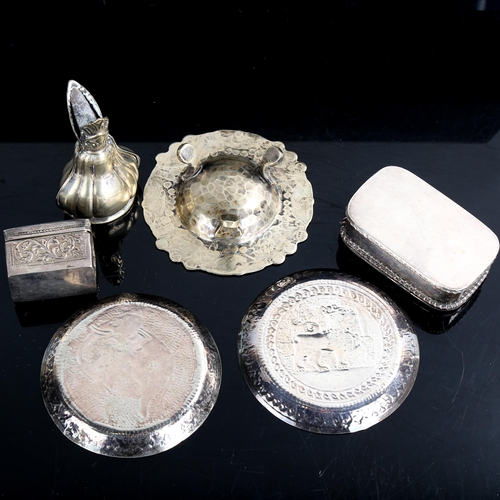 488 - Various white metal and silver plate, including pair of Indian dishes, sterling propelling pencil, e... 