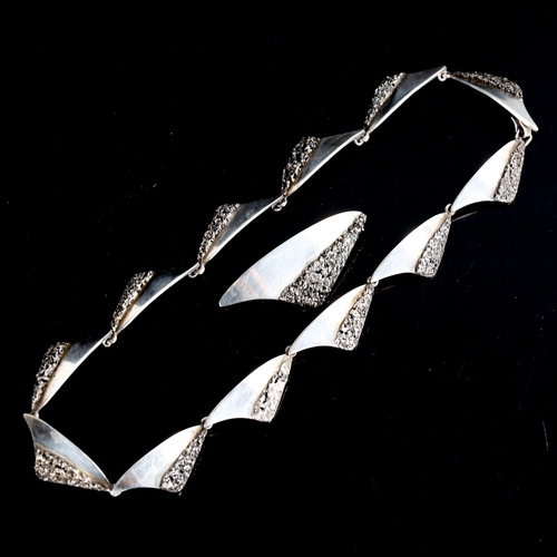 509 - BRDR BJORKLUND - a Vintage Danish stylised sterling silver abstract demi-parure, comprising panel ne... 