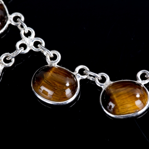 516 - A modern silver tiger's eye fringe necklace, set with cabochon tiger's eye, necklace length 40cm, 8.... 