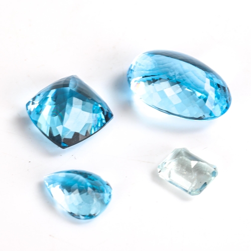 519 - 3 loose gemstones, comprising 4.25ct rectangular step-cut aquamarine, 43.26ct oval blue topaz, and 2... 