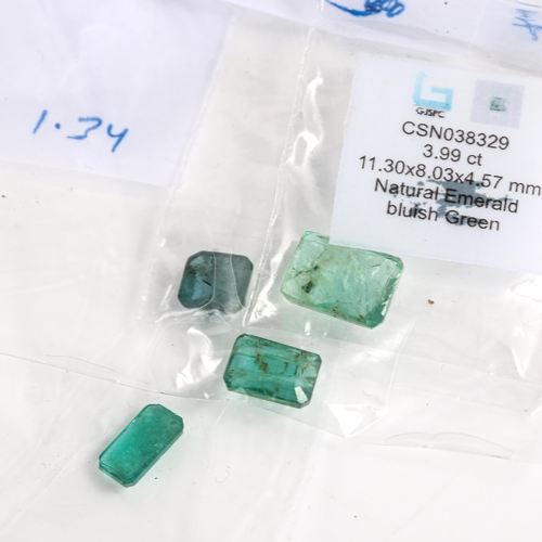 522 - 4 unmounted step-cut emeralds, including 1.34ct rectangular step-cut, and 1.67ct rectangular step-cu... 