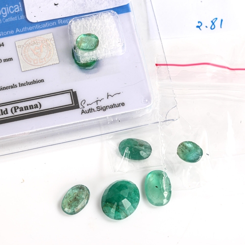 523 - 6 unmounted mixed-cut emeralds, including 8ct oval mixed-cut, all with certificates (6)