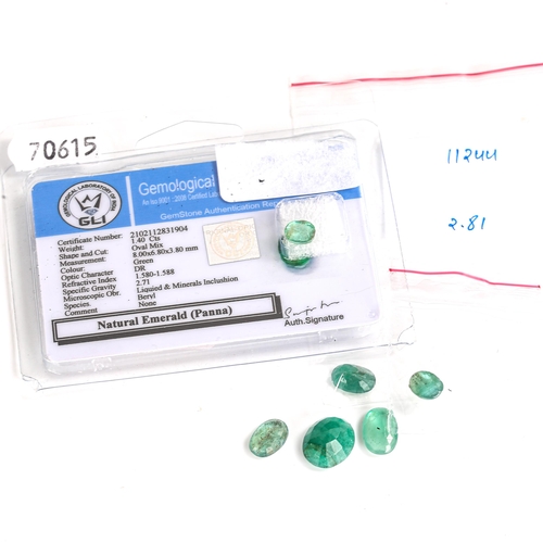 523 - 6 unmounted mixed-cut emeralds, including 8ct oval mixed-cut, all with certificates (6)