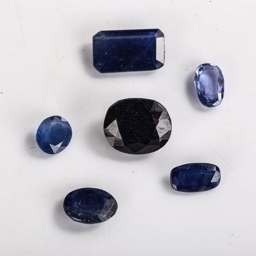 532 - 7 unmounted vari-cut sapphires, including 2.21ct oval mixed-cut, 1.25ct cushion-cut etc, all with ce... 