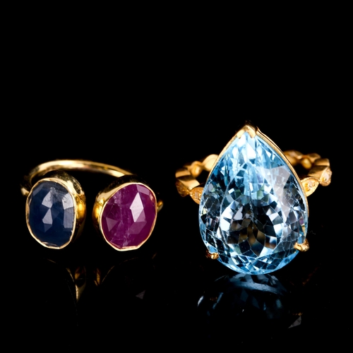 536 - Various modern jewellery, including gem set hinged bangle, pear-cut topaz ring, and matching rose-cu... 