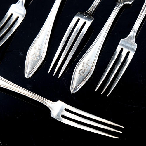 550 - A set of 6 American sterling silver dessert forks, marked RF Polack, length 13cm