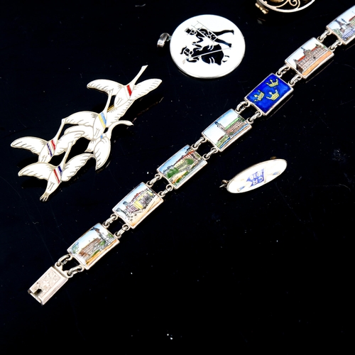 551 - Various Scandinavian silver jewellery, including Erik Magnussen Eneret enamel flying geese brooch et... 