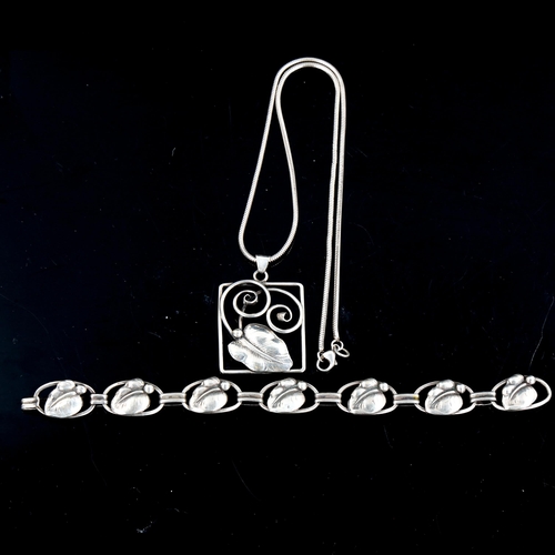 552 - C BRUMBERG HANSEN - a Vintage Danish stylised silver matching pendant necklace and bracelet set, nec... 