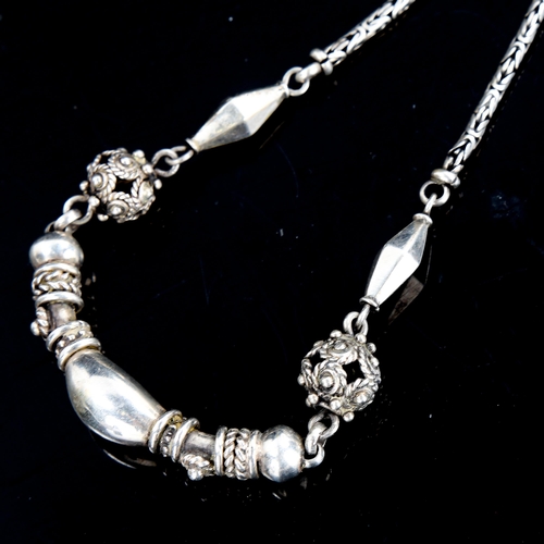 554 - A Vintage Danish sterling silver Viking Revival necklace, on birdcage link chain, necklace length 50... 