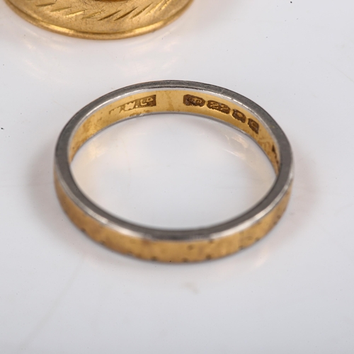 563 - 2 x 22ct gold wedding band rings, band widths 2.8mm and 5.5mm, sizes N and M respectively, 6.8g tota... 