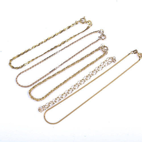 564 - 5 9ct gold chain bracelets, 8.1g total (5)