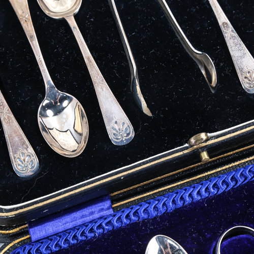 584 - 2 cased sets of silver teaspoons and sugar tongs, a cased set of silver teaspoons by Mappin & Webb, ... 