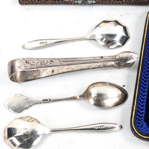 584 - 2 cased sets of silver teaspoons and sugar tongs, a cased set of silver teaspoons by Mappin & Webb, ... 