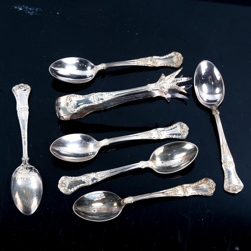 585 - A cased set of 6 silver Richmond pattern teaspoons and matching sugar tongs, by Gorham Manufacturing... 