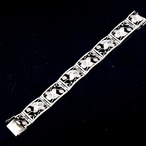 599 - F HINGELBERG AARHUS - a Danish sterling silver grapevine panel bracelet, length 17.5cm, 42.7g