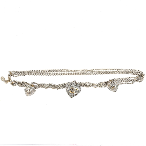 600 - CHANEL - a Vintage gilt-metal rhinestone multi-link heart belt, length 71cm, 139.7g