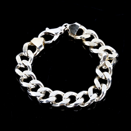 610 - A heavy modern silver gilt flat curb link chain bracelet, bracelet length 25cm, 97.1g