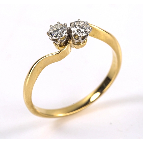 613 - A mid-20th century 18ct gold 2-stone diamond crossover ring, platinum tops set with round brilliant ... 