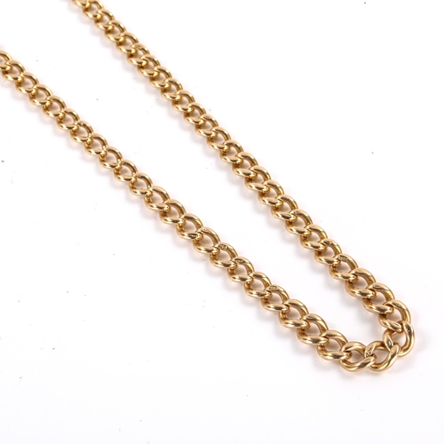 154 - A Victorian 15ct gold graduated curb link chain necklace, with foliate engraved barrel clasp, neckla... 