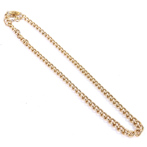 154 - A Victorian 15ct gold graduated curb link chain necklace, with foliate engraved barrel clasp, neckla... 