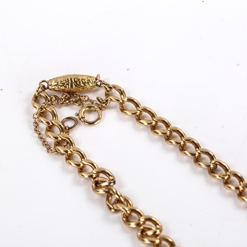 154 - A Victorian 15ct gold graduated curb link chain necklace, with foliate engraved barrel clasp, neckla... 