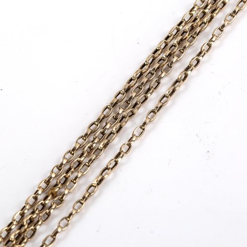 155 - A 19th century unmarked gold long guard chain, with dog clip, chain length 92cm, 11.8g