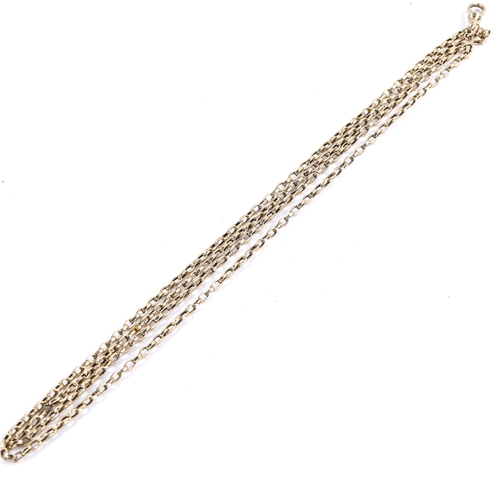 155 - A 19th century unmarked gold long guard chain, with dog clip, chain length 92cm, 11.8g