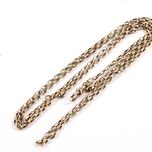 155 - A 19th century unmarked gold long guard chain, with dog clip, chain length 92cm, 11.8g